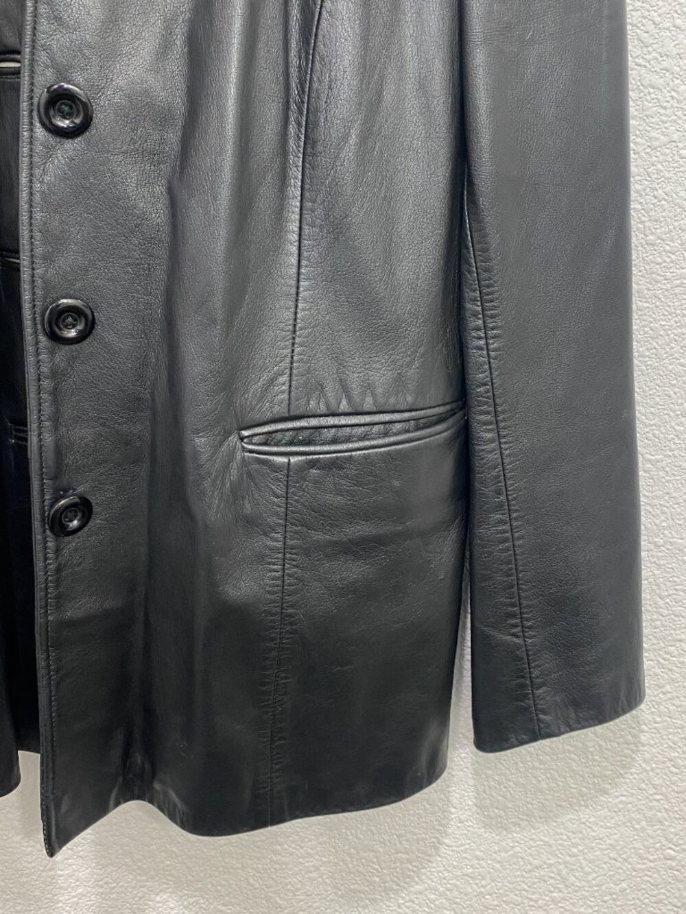 ROSEL Vintage Leather Open Front Blazer Trench 90s Matrix Black XXL - Picture 5 of 10